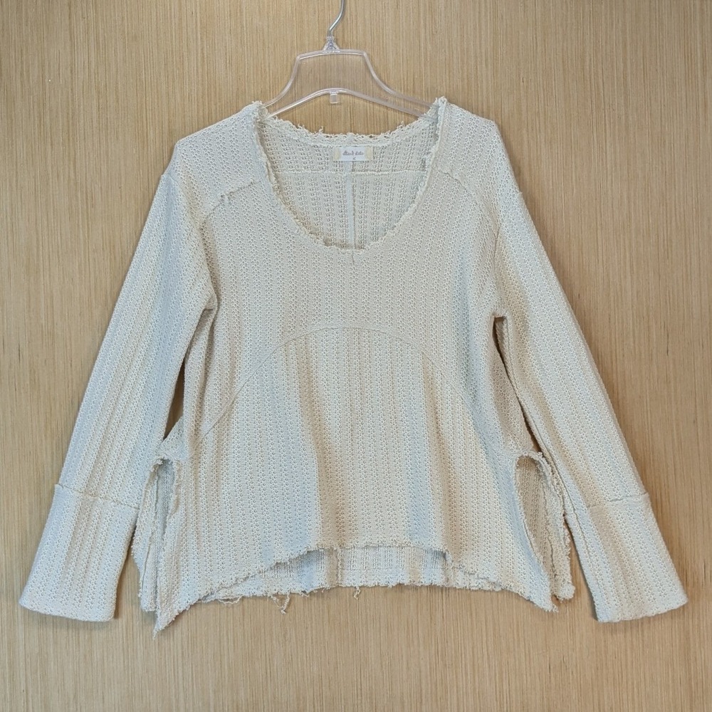 Altar'd State Cream Knit Boho Earthy Granola Top Large Oversized Raw‎ Edge